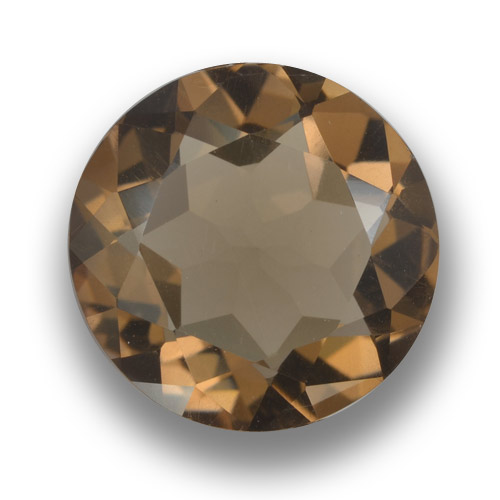 12.7mm Round Facet Brown Smoky Quartz from Brazil, Weight of 5.03ct, Natural untreated gemstone in VVS-VS Clarity, 1pc Smoky Quartz - the Color is Gingerbread Brown, Mohs Hardness of 7 suitable for daily wear jewelry, Photo A