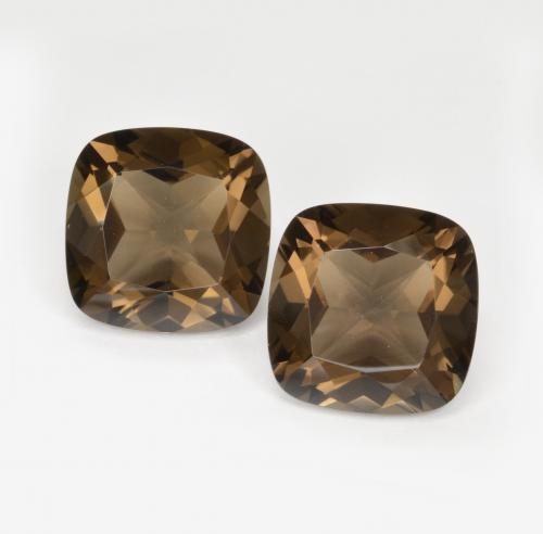 Marron chaud Quartz Fumé gemme - 6.9ct Coussin-coupe (ID: 466257)