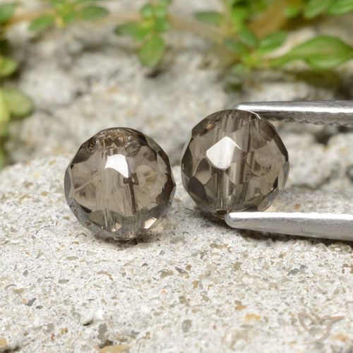 2pc Matching Sphere / Ball Smoky Quartzs in Size 6.2mm, Weight 2.9ct total / avg. 1.45ct each, Light Umber Brown in Transparent Clarity, Natural untreated gemstone, Mohs Hardness 7 suitable for daily wear jewelry, Photo A