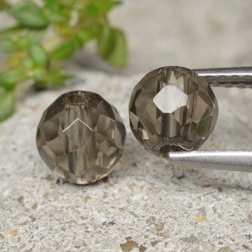 2pc Matching Sphere / Ball Smoky Quartzs in Size 6.1mm, Weight 2.79ct total / avg. 1.4ct each, Light Wood Brown in Transparent Clarity, Natural untreated gemstone, Mohs Hardness 7 suitable for daily wear jewelry, Photo A