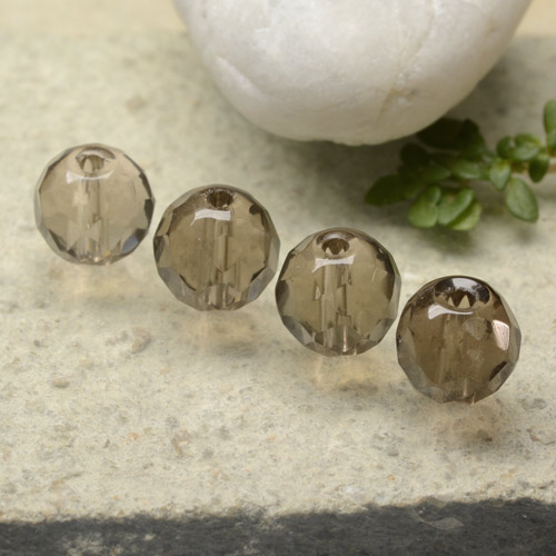 Marrón madera Cuarzo Ahumado Gema - 1.6ct Esfera Taladrado y Facetado (ID: 479398)