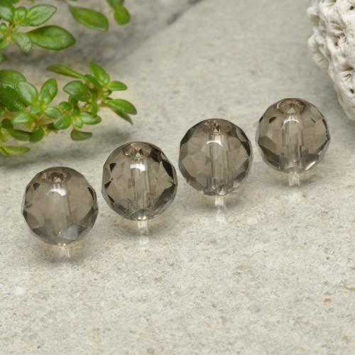 Marrón gris Cuarzo Ahumado Gema - 1.5ct Esfera Taladrado y Facetado (ID: 479527)