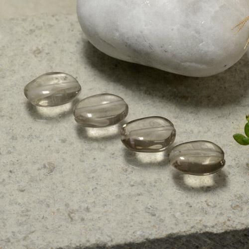 Lot de 4pcs Quartz Fumés Brun oval cabochon with hole du Brésil - Taille 7,3 x 5,3mm, poids total 3,5 ct / moyenne 0,88 ct chaque, couleur : Brun ambré léger, dureté de Mohs 7 convient aux bijoux de tous les jours, pierre de sagesse, Photo A