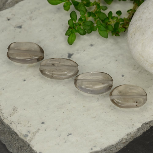 Grey Brown Smoky Quartz Gem - 1ct Oval Cabochon with Hole (ID: 479721)