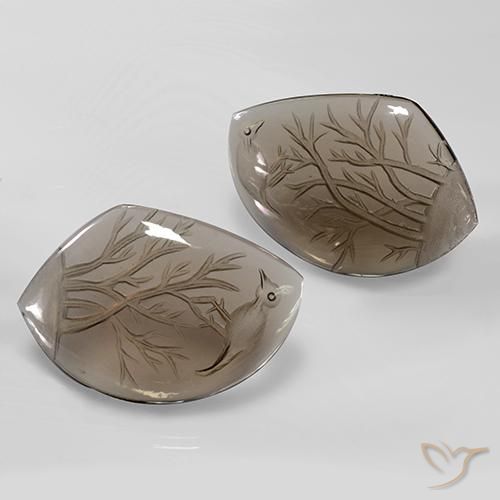 Smoky Quartz Gemstones in 37.6 x 25.6 mm Size for Sale, Smoky Quartz Stones in Light Wood Brown Color
