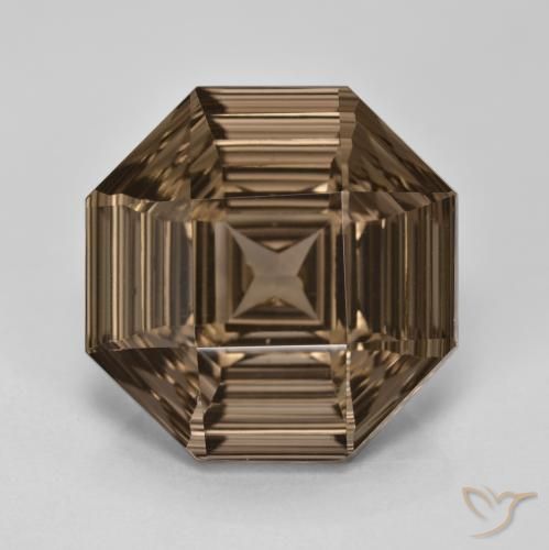 15.8 x 15.8mm Octagon Concave Cut Brown Smoky Quartz from Brazil, Weight of 12.91ct, Natural untreated gemstone in VVS Clarity, 1pc Smoky Quartz - the Color is Warm Brown, Mohs Hardness of 7 suitable for daily wear jewelry, Photo A