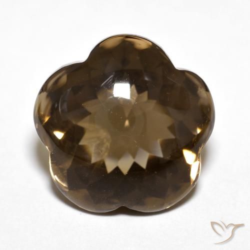 Quartz Fumé Brun flower-cut du Brésil, 15,4 x 14,9mm, poids de 12,93 ct, pierre gemme naturelle Non traité de pureté Transparent, 1 pièce Quartz Fumé, couleur Brun pain d'épices, dureté Mohs de 7 convient aux bijoux de tous les jours, pierre de sagesse, Photo A