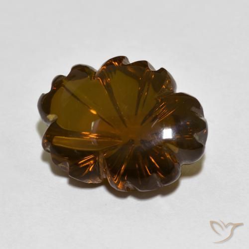 9.44 ct Brown Smoky Quartz Stone, Natural Smoky Quartz in Carved Flower Shape for Sale