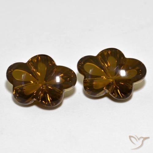 12.56 ctw Brown Smoky Quartz Stones, Natural Smoky Quartz in Flower-Cut Shape for Sale