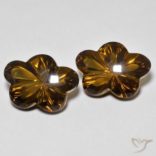 12.37 ctw Brown Smoky Quartz Stones, Natural Smoky Quartz in Flower-Cut Shape for Sale