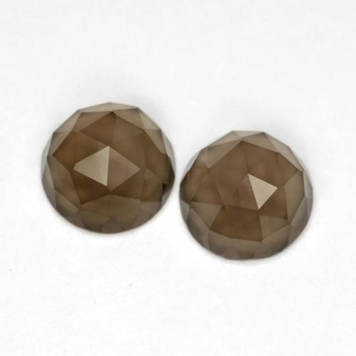 Matching Pair of 7.1mm Round Rose-cut Brown Smoky Quartz, Weight of 2.66ct total / avg. 1.33ct each, Matching Smoky Quartz Pair in VVS Clarity in Hickory Brown Color, Natural untreated gemstone, Mohs Hardness 7 suitable for daily wear jewelry, Photo A