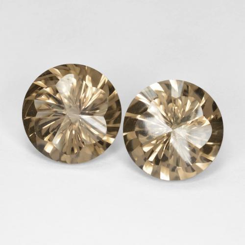 Cuarzo Ahumado Circular a juego de 2 piezas en tamaño 12mm, peso 9,93 ct en total / promedio. 4,97 ct cada uno, Marrón claro medio en claridad vvs-vs, piedra preciosa natural No tratado, dureza de Mohs 7 Adecuado para joyas de uso diario, Photo A