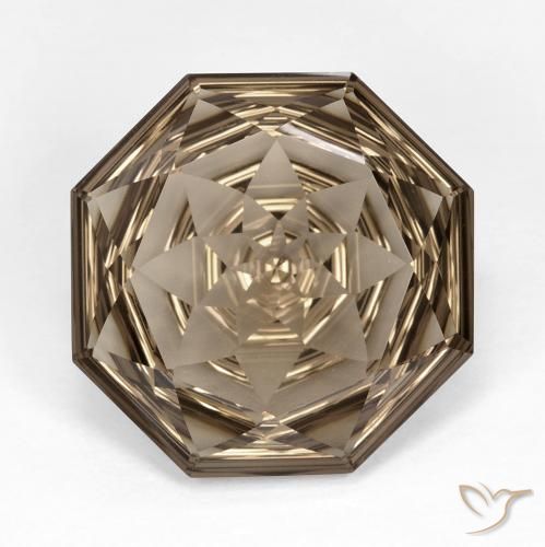 16.2 x 16.1mm Octagon / Emerald Cut Brown Smoky Quartz from Brazil, Weight of 12.25ct, Natural untreated Gemstone in VVS Clarity, 1pc Octagon Concave Cut Smoky Quartz - Color: Medium-light Brown, Mohs Hardness of 7 suitable for daily wear jewelry, Photo A