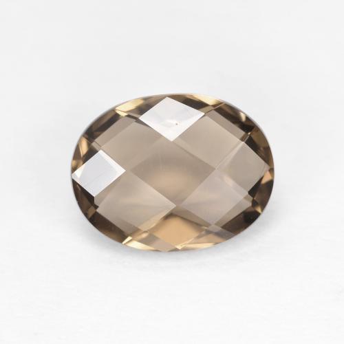 1.7ct Oval Checkerboard (double Sided) Brown Smoky Quartz from Brazil, Dimension 9 x 7mm, Natural untreated Gemstone, VVS-VS Clarity, 1 piece Smoky Quartz in Light Brown Color, Mohs Hardness of 7 suitable for daily wear jewelry, Photo A