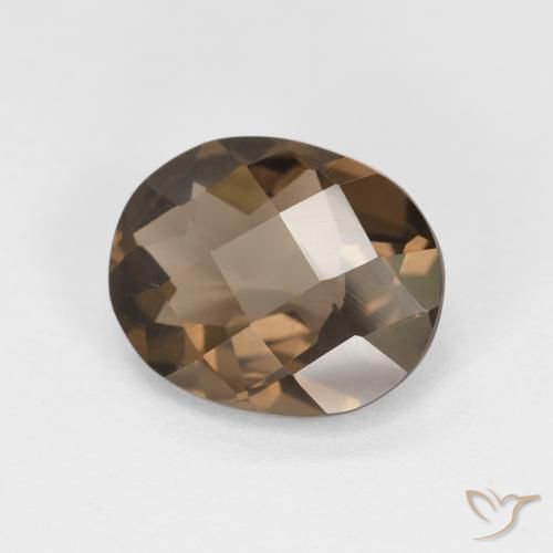2.10 ct Brown Smoky Quartz Stone, Natural Smoky Quartz in Oval Checkerboard Shape for Sale