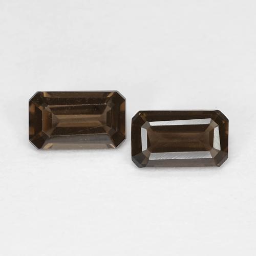2pc Matching Octagon / Emerald Cut Brown Smoky Quartzs in Size 5.1 x 3.1mm, Weight 0.49ct total / avg. 0.25ct each, Dark Brown in VVS-VS Clarity, Natural untreated Gemstone, Mohs Hardness 7 suitable for daily wear jewelry, Photo A