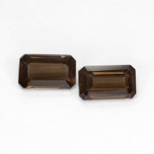 2pc Matching Octagon / Emerald Cut Smoky Quartzs in Size 5.1 x 3.1mm, Weight 0.53ct total / avg. 0.27ct each, Dark Brown in VVS Clarity, Natural untreated gemstone, Mohs Hardness 7 suitable for daily wear jewelry, Photo A