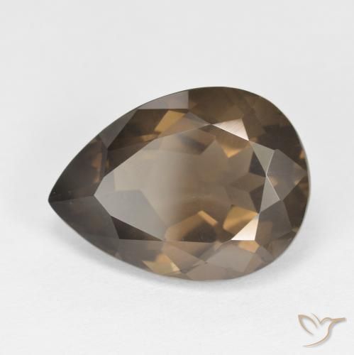 6.45ct Natural Medium Dark-Brown Smoky Quartz, Pear Shape, VS