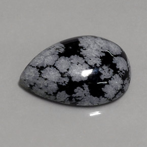 8.15 ct Multicolor Snowflake Obsidian Gemstone, Snowflake Obsidian Gem in Pear Cabochon Shape for Sale.