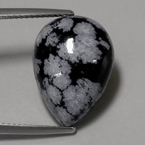 8.15 ct Multicolor Snowflake Obsidian Stone, Natural Snowflake Obsidian in Pear Cabochon Shape for Sale