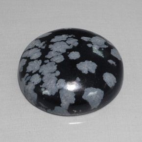 16.93 ct Black Snowflake Obsidian Gemstone, Snowflake Obsidian Gem in Round Cabochon Shape for Sale.