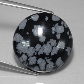 16.93 ct Black Snowflake Obsidian Stone, Natural Snowflake Obsidian in Round Cabochon Shape for Sale