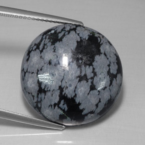 16.26 ct Black Snowflake Obsidian Stone, Natural Snowflake Obsidian in Round Cabochon Shape for Sale