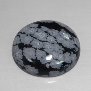 17.48 ct Black Snowflake Obsidian Gemstone, Snowflake Obsidian Gem in Round Cabochon Shape for Sale.