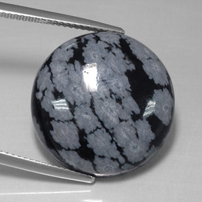 17.48 ct Black Snowflake Obsidian Stone, Natural Snowflake Obsidian in Round Cabochon Shape for Sale