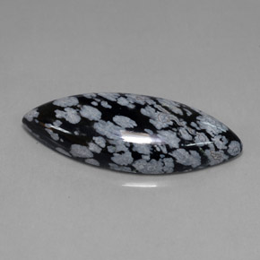 21.02 ct Black Snowflake Obsidian Gemstone, Snowflake Obsidian Gem in Marquise Cabochon Shape for Sale.