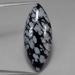 21.02 ct Black Snowflake Obsidian Stone, Natural Snowflake Obsidian in Marquise Cabochon Shape for Sale