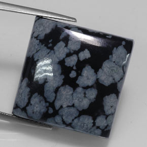 23.11 ct Black Snowflake Obsidian Gemstone, Snowflake Obsidian Gem in Square Cabochon Shape for Sale.