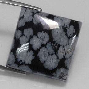 20.36 ct Black Snowflake Obsidian Gemstone, Snowflake Obsidian Gem in Square Cabochon Shape for Sale.