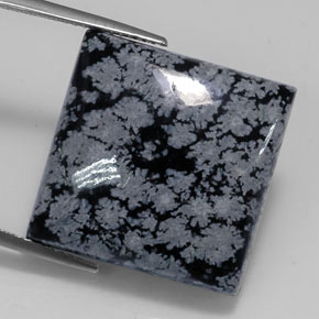 22.09 ct Black Snowflake Obsidian Gemstone, Snowflake Obsidian Gem in Square Cabochon Shape for Sale.