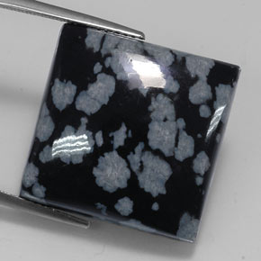 21.34 ct Black Snowflake Obsidian Gemstone, Snowflake Obsidian Gem in Square Cabochon Shape for Sale.