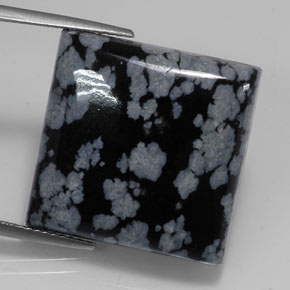 21.45 ct Black Snowflake Obsidian Gemstone, Snowflake Obsidian Gem in Square Cabochon Shape for Sale.