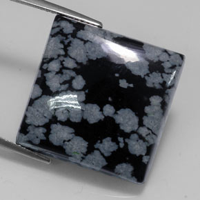 21.53 ct Black Snowflake Obsidian Gemstone, Snowflake Obsidian Gem in Square Cabochon Shape for Sale.
