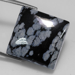 22.60 ct Black Snowflake Obsidian Stone, Natural Snowflake Obsidian in Square Cabochon Shape for Sale