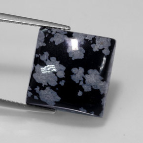 12.36 ct Black Snowflake Obsidian Gemstone, Snowflake Obsidian Gem in Square Cabochon Shape for Sale.