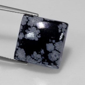 11.74 ct Multicolor Snowflake Obsidian Gemstone, Snowflake Obsidian Gem in Square Cabochon Shape for Sale.