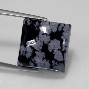 12.14 ct Black Snowflake Obsidian Gemstone, Snowflake Obsidian Gem in Square Cabochon Shape for Sale.
