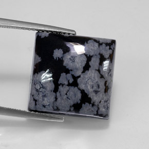10.81 ct Multicolor Snowflake Obsidian Gemstone, Snowflake Obsidian Gem in Square Cabochon Shape for Sale.