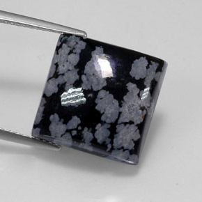 12.41 ct Multicolor Snowflake Obsidian Gemstone, Snowflake Obsidian Gem in Square Cabochon Shape for Sale.