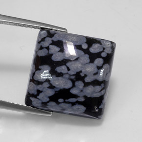 11.18 ct Black Snowflake Obsidian Gemstone, Snowflake Obsidian Gem in Square Cabochon Shape for Sale.