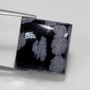 11.19 ct Black Snowflake Obsidian Gemstone, Snowflake Obsidian Gem in Square Cabochon Shape for Sale.