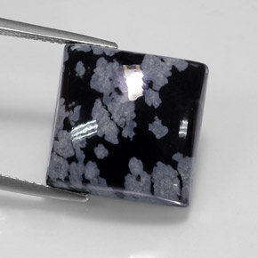 12.37 ct Black Snowflake Obsidian Gemstone, Snowflake Obsidian Gem in Square Cabochon Shape for Sale.