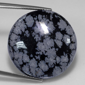 26.75 ct Multicolor Snowflake Obsidian Gemstone, Snowflake Obsidian Gem in Round Cabochon Shape for Sale.