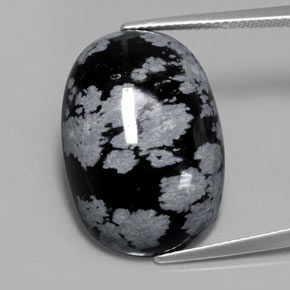 13.62 ct Black Snowflake Obsidian Gemstone, Snowflake Obsidian Gem in Oval Cabochon Shape for Sale.