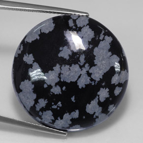 27.65 ct Multicolor Snowflake Obsidian Gemstone, Snowflake Obsidian Gem in Round Cabochon Shape for Sale.