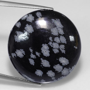 25.36 ct Black Snowflake Obsidian Gemstone, Snowflake Obsidian Gem in Round Cabochon Shape for Sale.